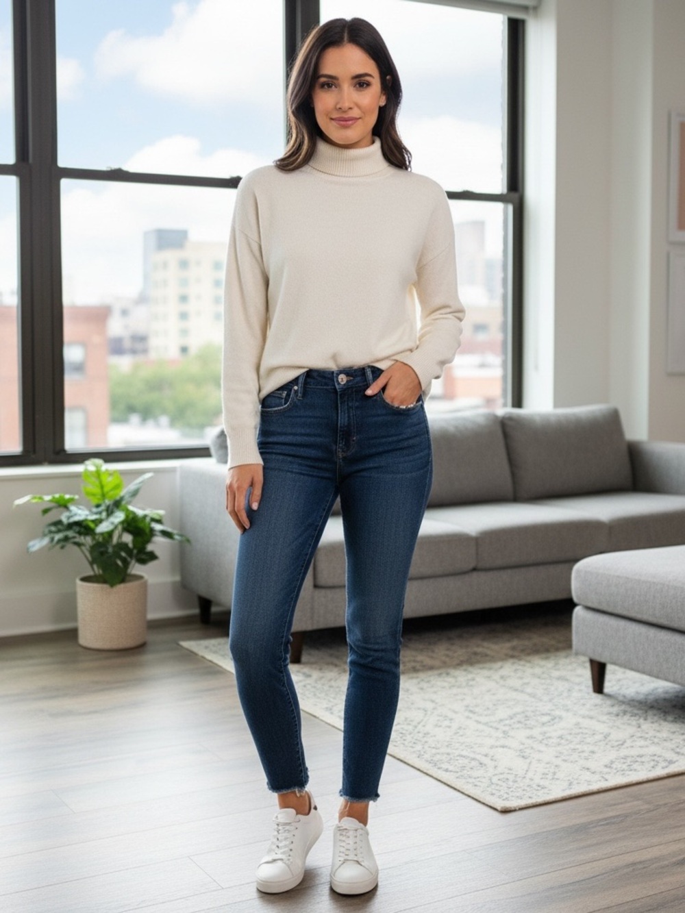 • Mother • Looker Ankle Fray Girl Crush Women’s Mid-Rise Dark Blue Skinny Jeans
